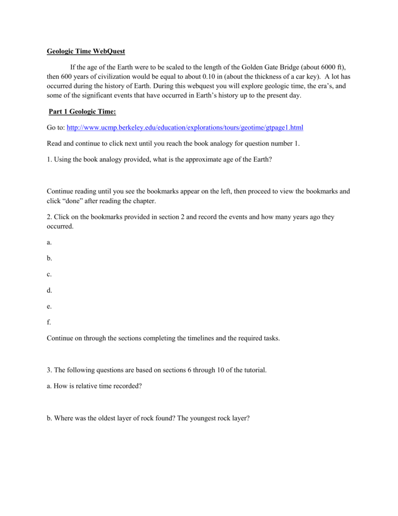 Geologic Time Webquest Worksheet Answers Escolagersonalvesgui