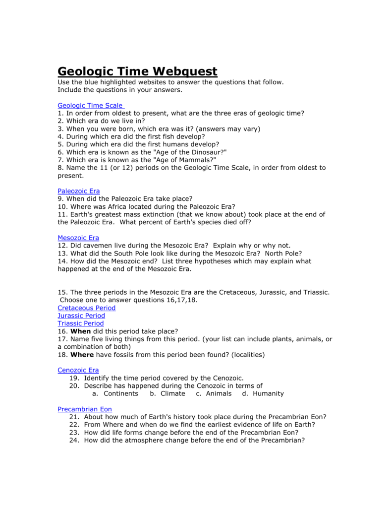 Geologic Time Webquest Worksheet Answers Worksheet List