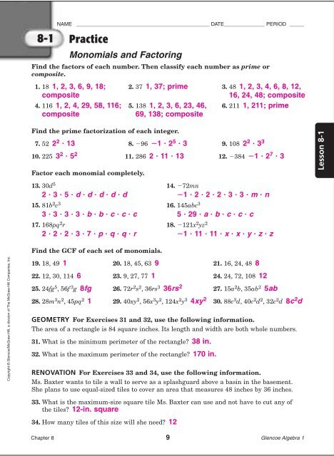 Glencoe Mcgraw Hill Precalculus Answer Key