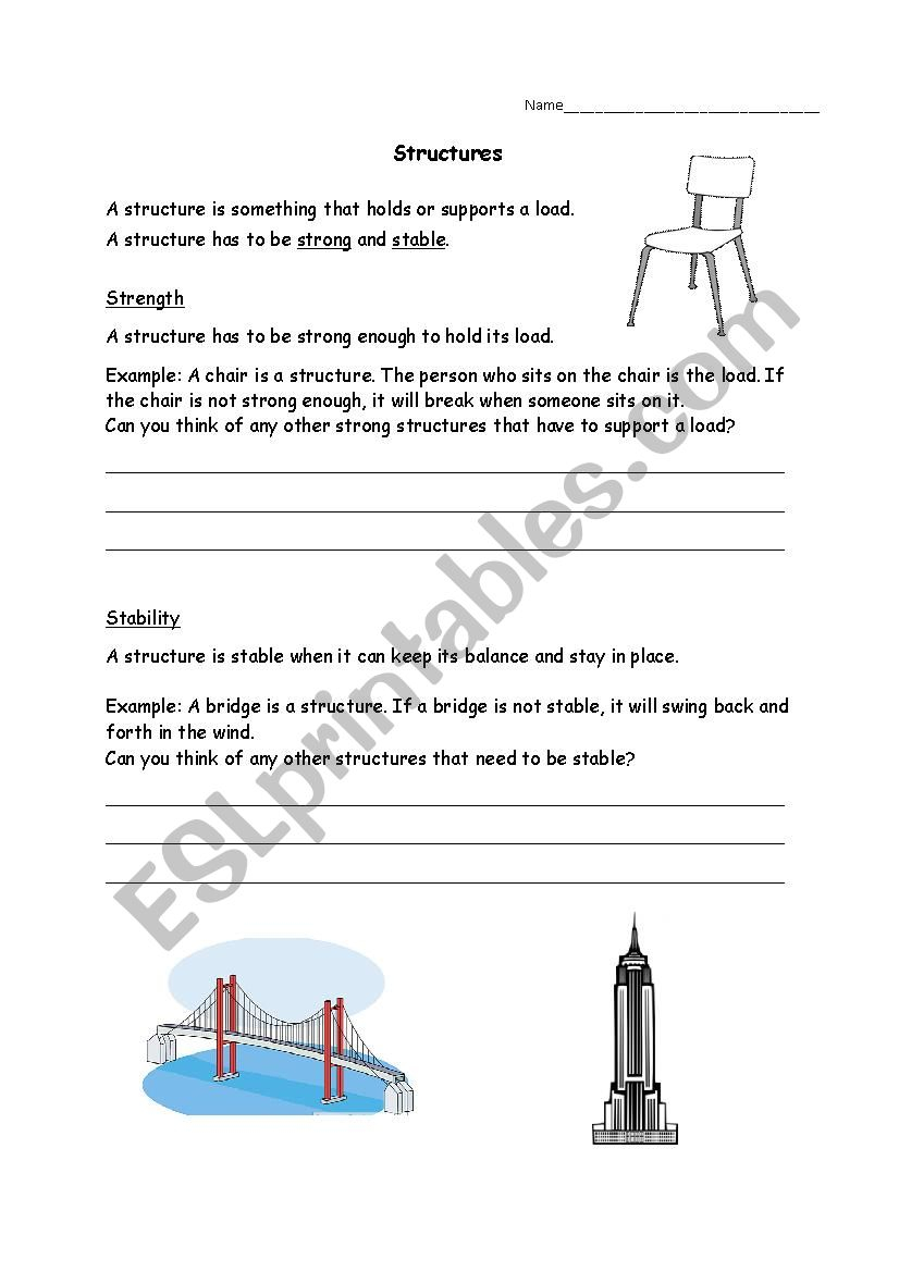 Grade 3 Science Structures ESL Worksheet By Ashely