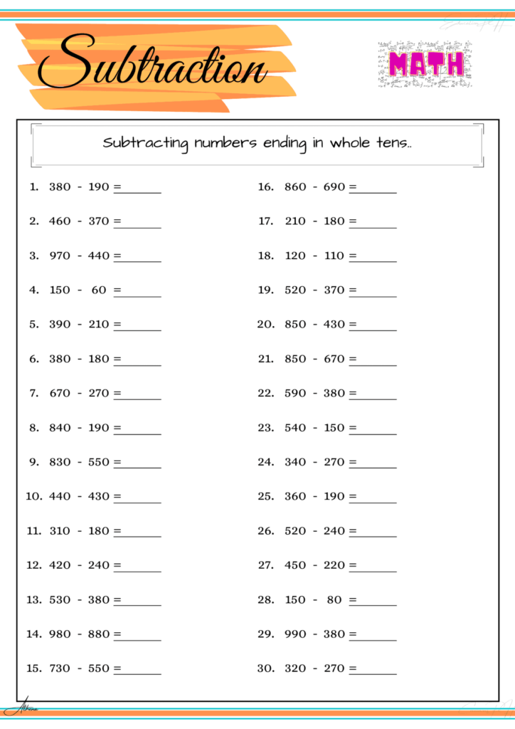 Grade 4 Math Worksheet Subtraction Part 2 Education PH