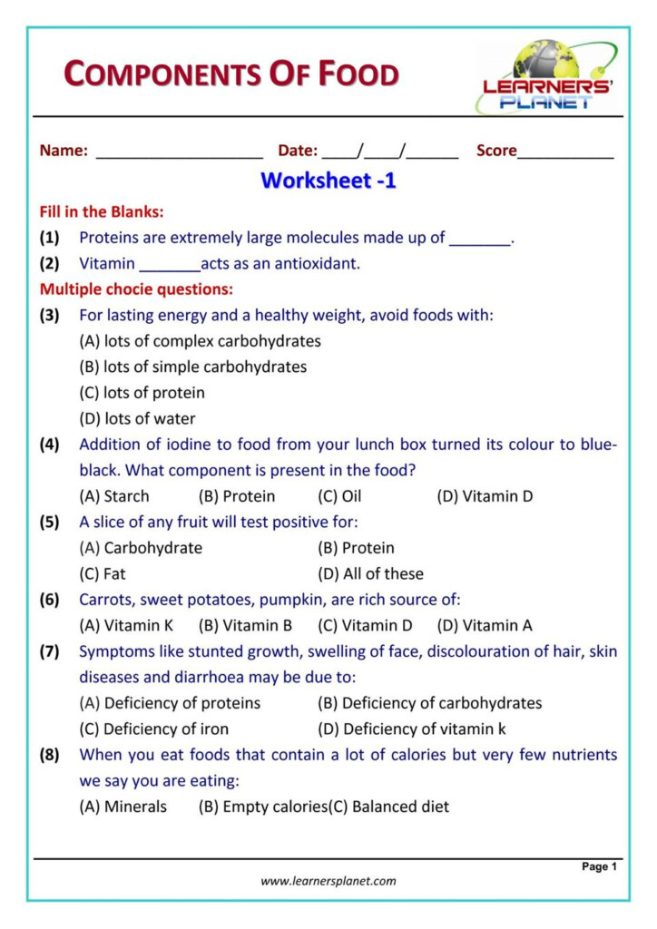 Grade 6 Science Olympiad Components Of Food Magazine