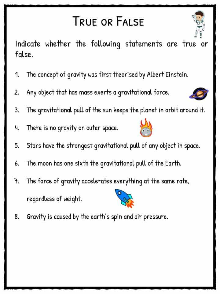 Gravity Facts Worksheets For Kids Forces Of The Universe PDF Fun 