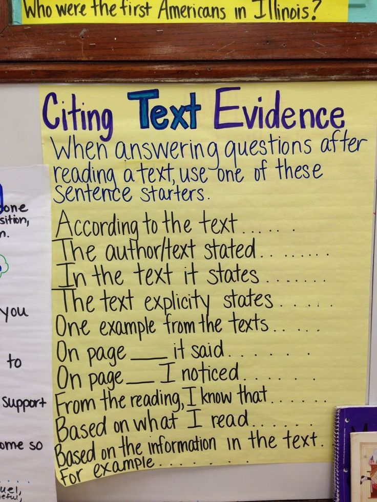 Great Anchor Chart For Citing Evidence Starters Teaching Writing