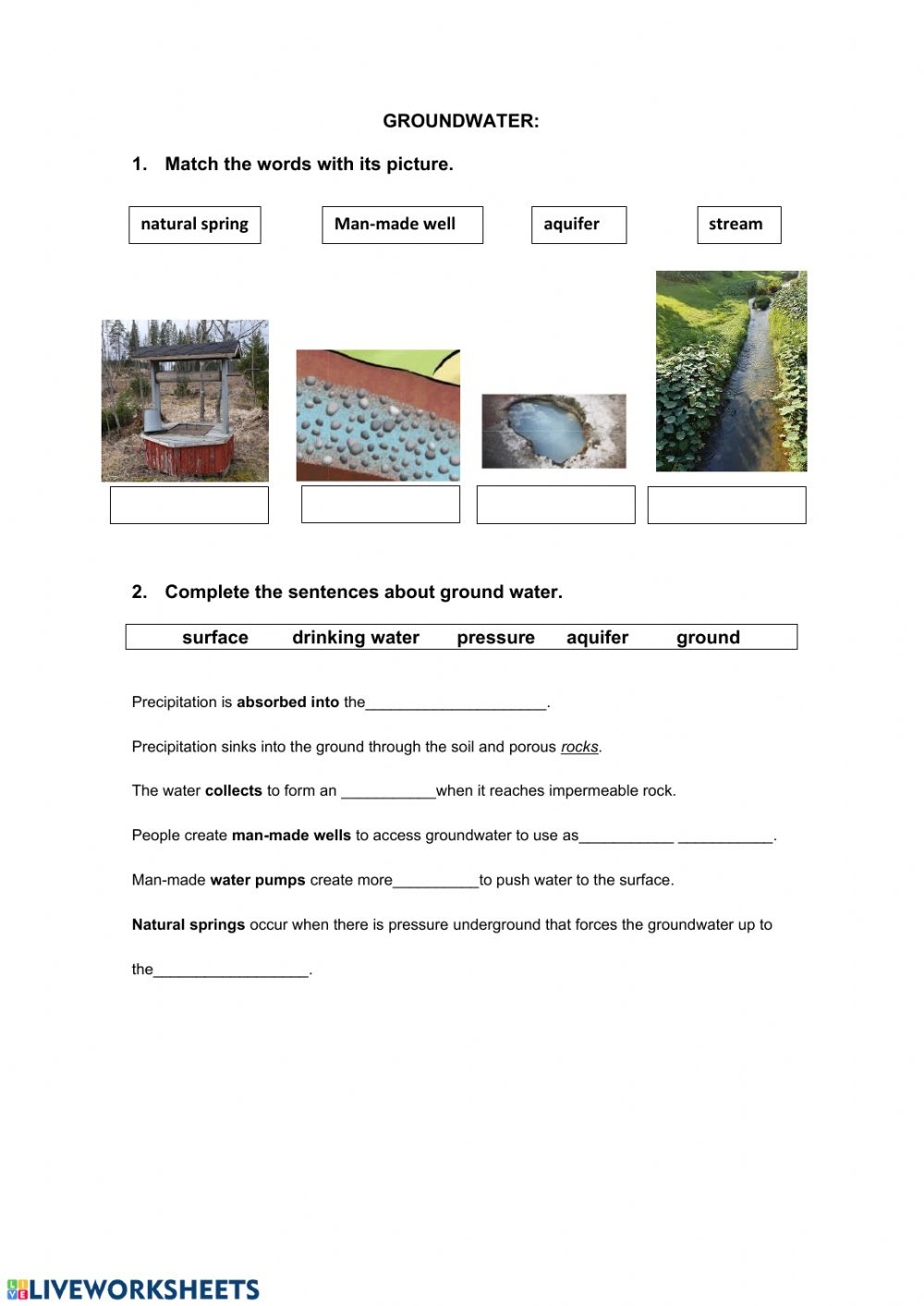 Groundwater Worksheet