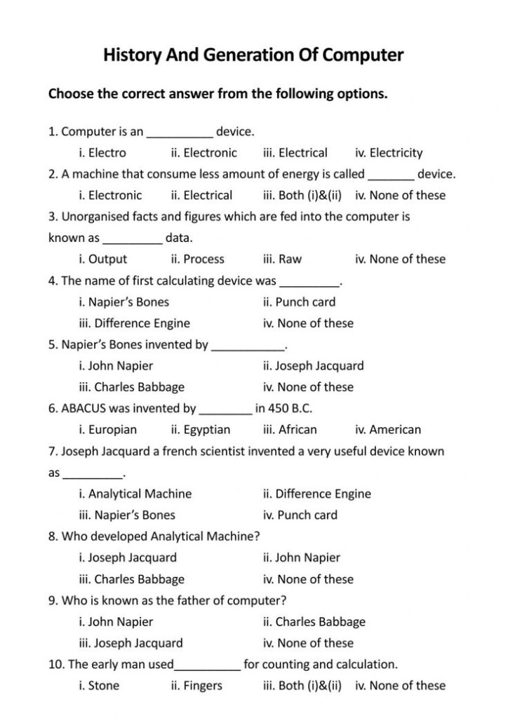 History And Generation Of Computer Online Worksheet For Grade 6 You 