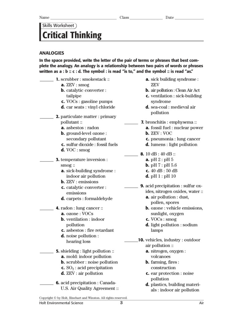 Holt Environmental Science Worksheet Answers A Worksheet Blog