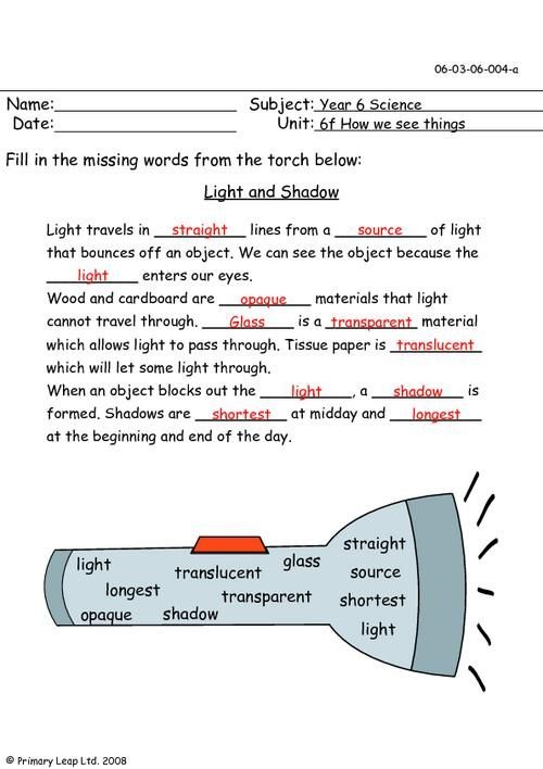 Home Worksheets Interactive My Progress Light Science 4th Grade 