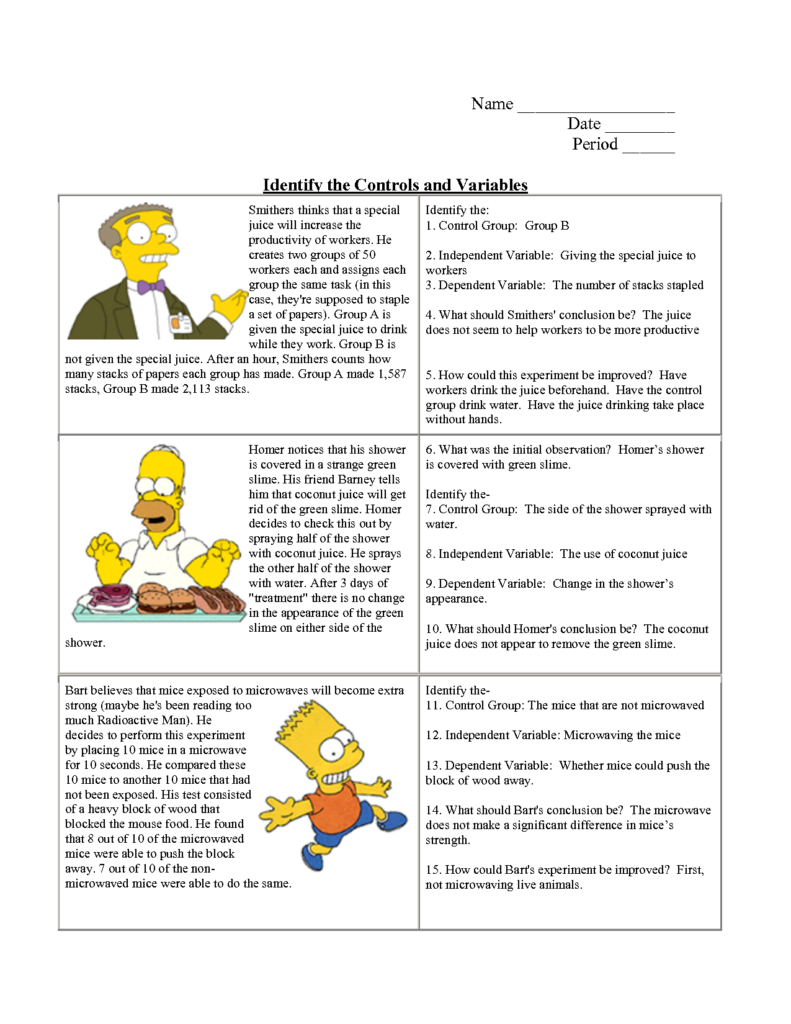 Identifying Variables Worksheet Answers Scientific Method Worksheet 