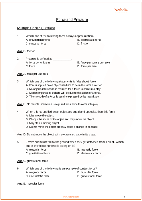 Important Questions For CBSE Class 8 Science Chapter 11 Force And 