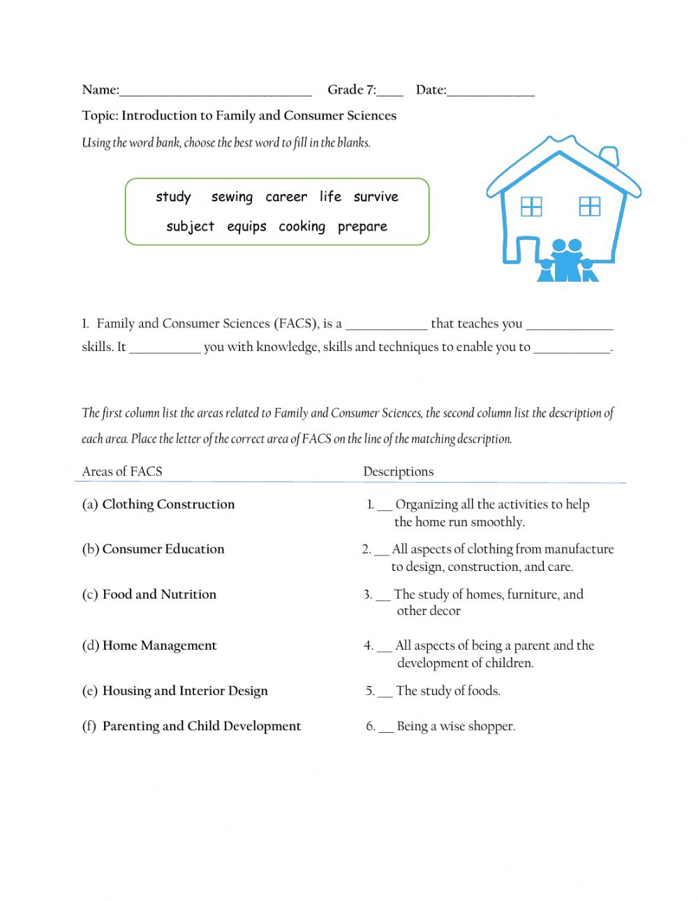 Introduction To Family Consumer Sciences Worksheet