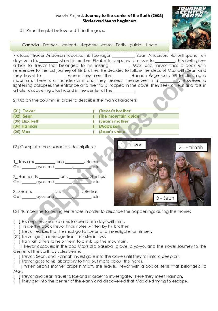 Journey To The Center Of The Earth Movie Activity ESL Worksheet By 