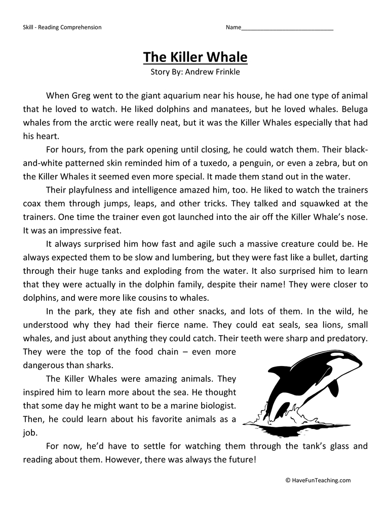 Killer Whales Reading Comprehension Worksheet Have Fun Teaching