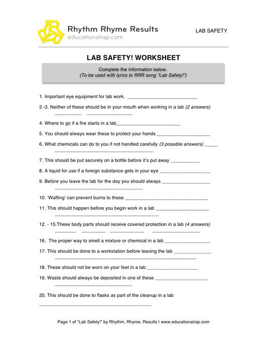 Lab Safety Song With Free Worksheets And Activities Science 