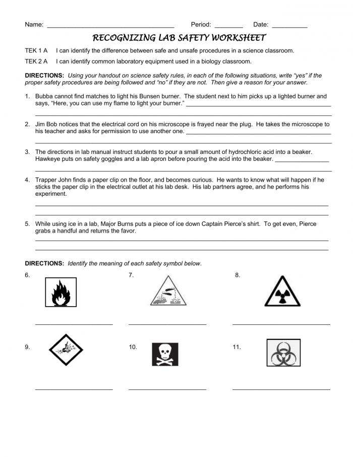 Lab Safety Worksheets 99Worksheets