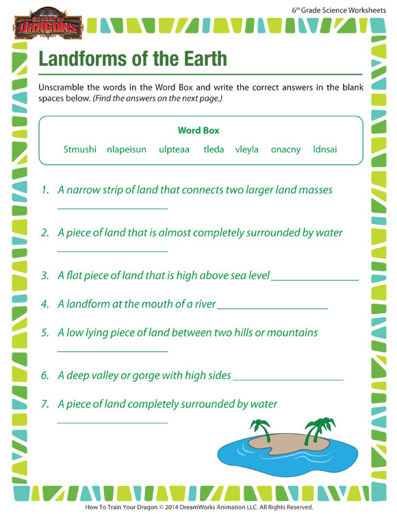 Landforms Earth Worksheet Online 6th Grade Printable SoD