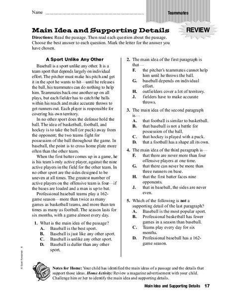 Main Idea Worksheet 4th Grade Main Idea And Supporting Details
