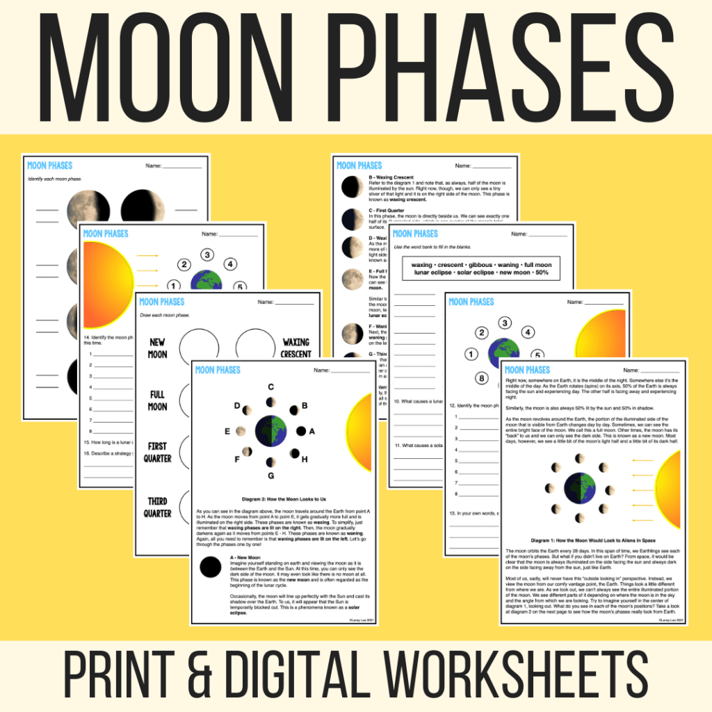 Moon Phases Guided Practice Worksheet PDF Digital