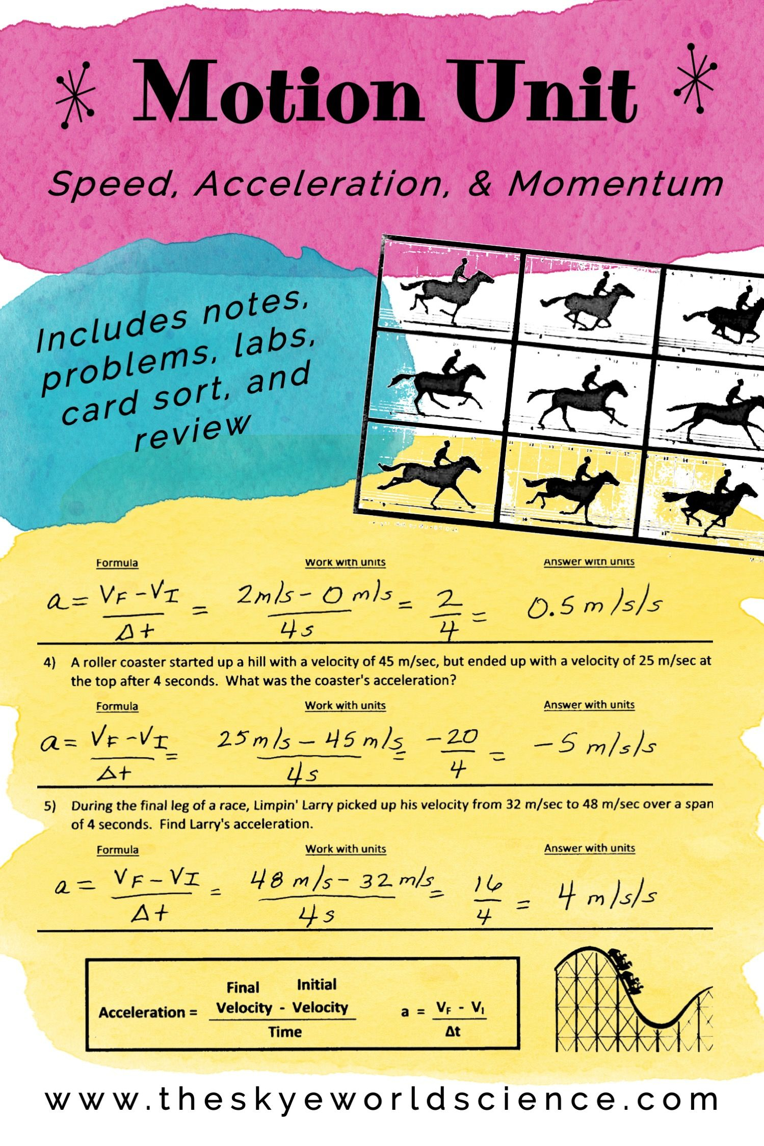 Motion Speed Acceleration And Momentum Problems And Lab Activities