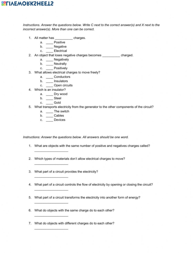 Natural Science 6th Grade ESL Unit 8 Electricity Magnetism Worksheet