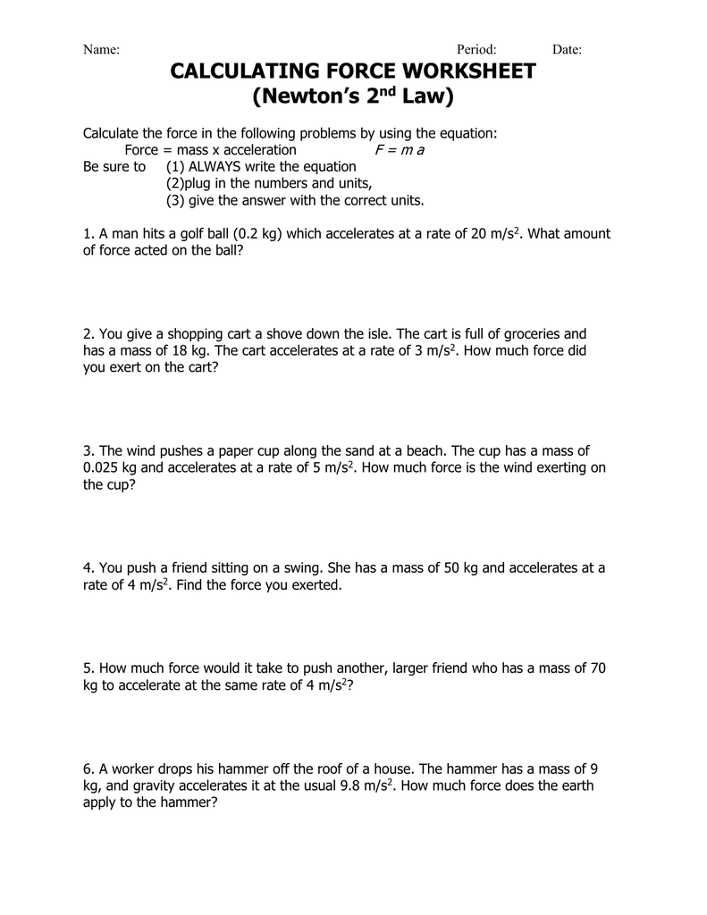 Newtons Second Law Worksheet Answer Key Ivuyteq