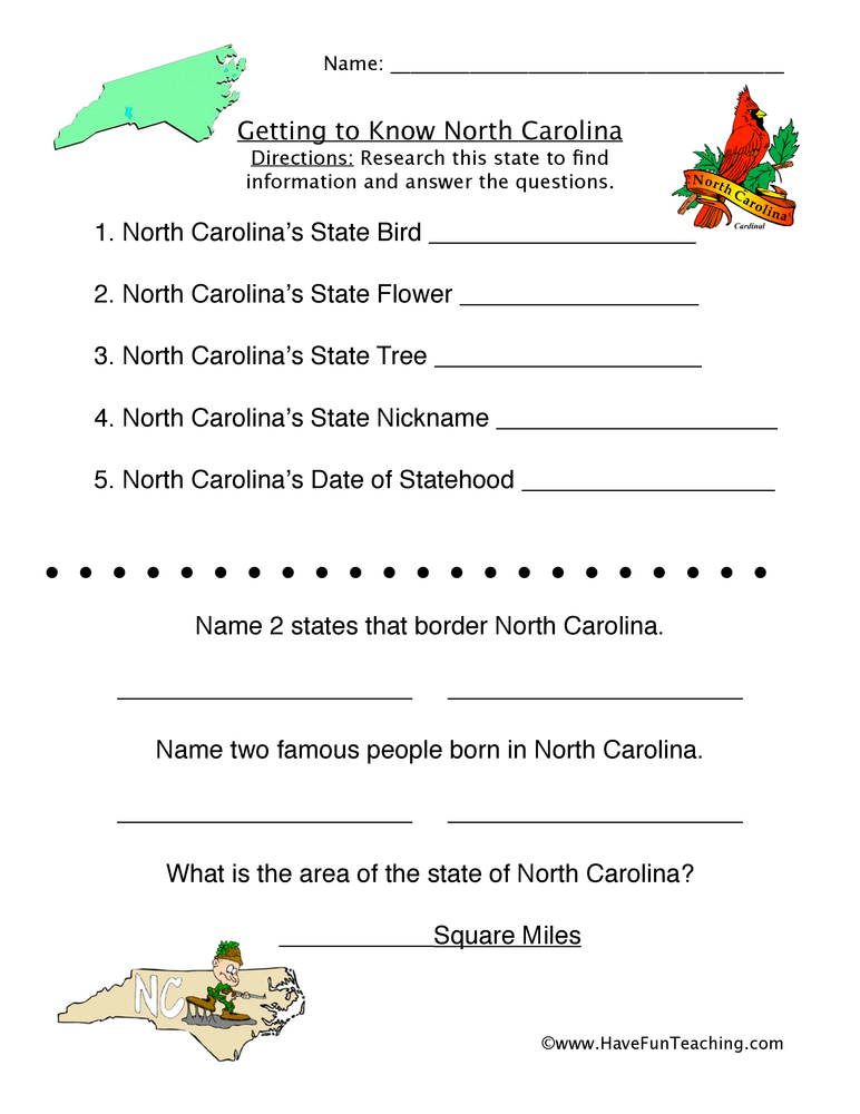 North Carolina Worksheets Have Fun Teaching