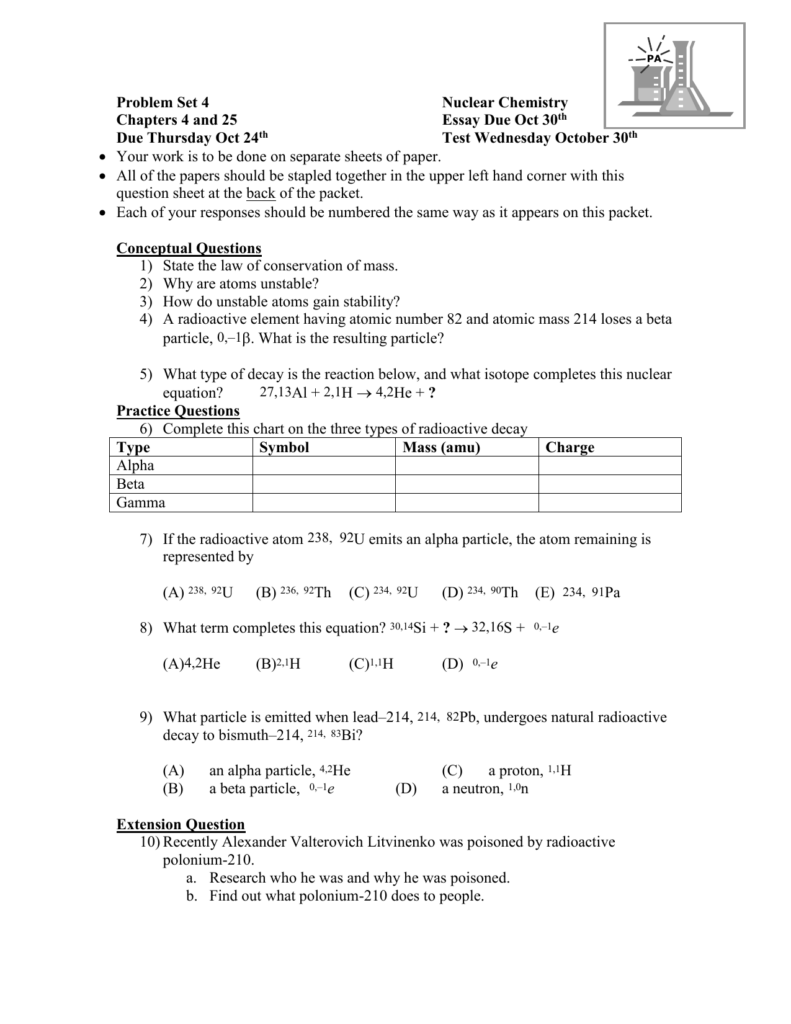 Nuclear Chemistry Worksheet Chapter 25 SIXMILLIONLIES