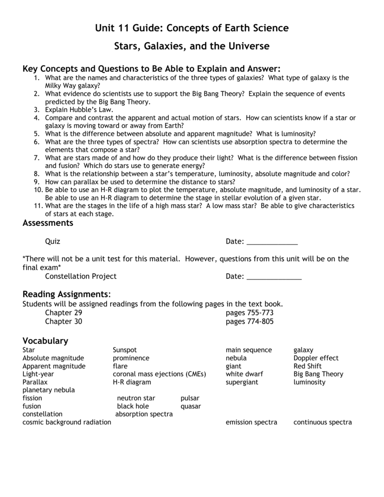 Overview Stars And Galaxies Worksheet Answers Nidecmege