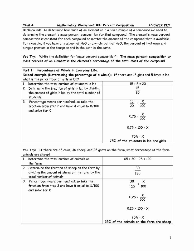 Percent Composition Worksheet Answers Best Of Determining Percent 