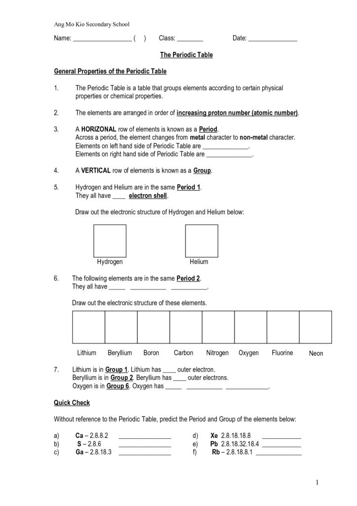 Periodic Table Worksheet High School Google Search Chemistry 