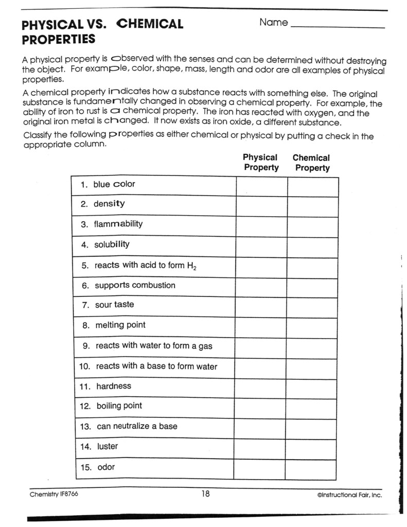 Physical And Chemical Change Worksheet 5th Grade Free Worksheets Samples