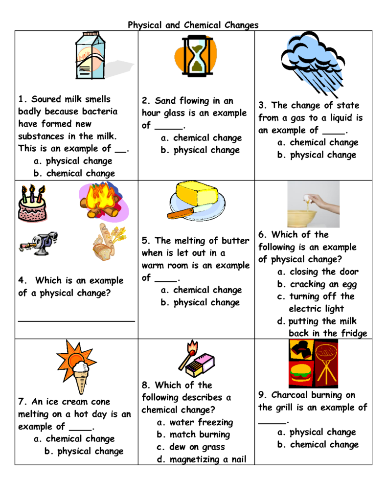 Physical And Chemical Change Worksheet For Grade 5 Kidsworksheetfun