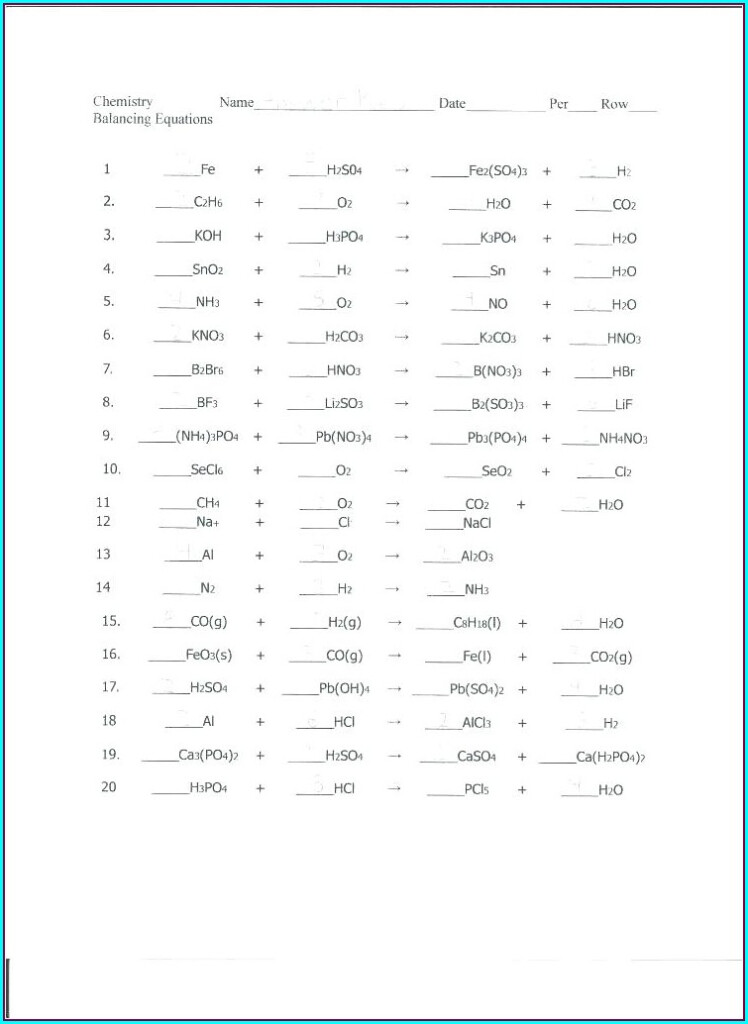 Physical Science Balancing Equations Worksheet Answer Key Worksheet 