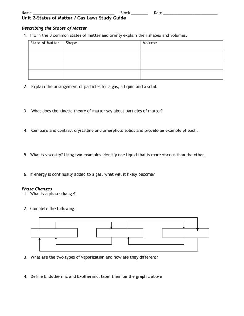 Physical Science Chapter 3 States Of Matter Worksheet 3 Db excel