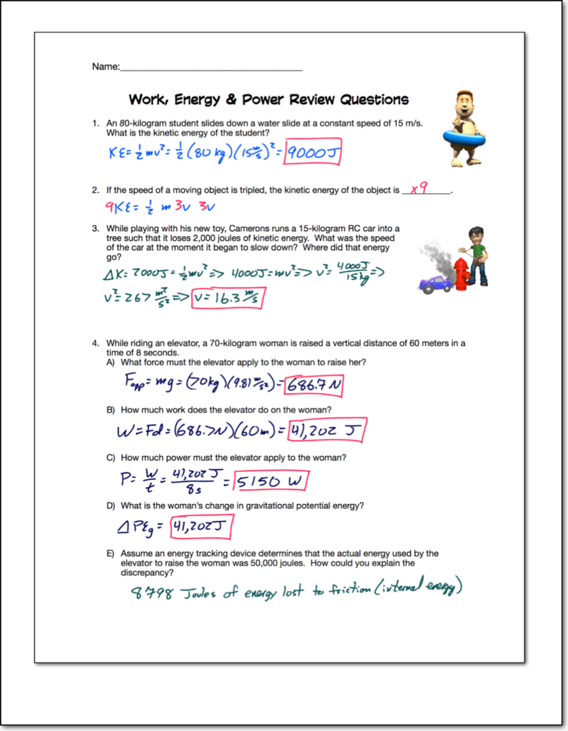 Physics 11 Work Power Energy Worksheet Printable Worksheets And 