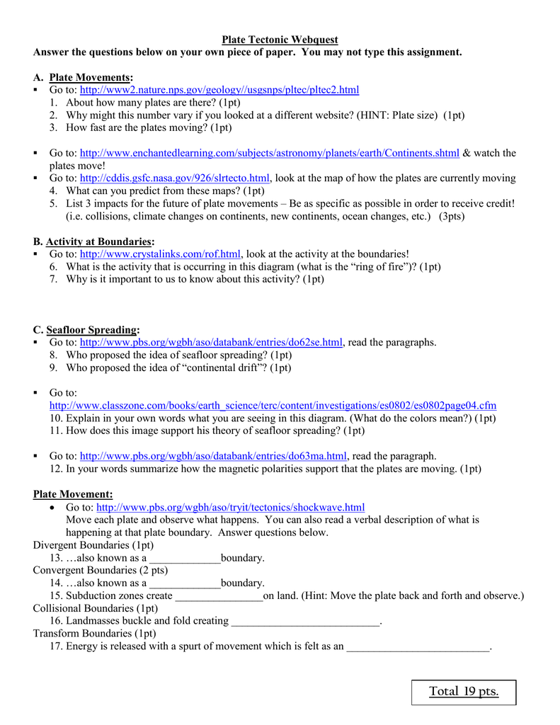 Plate Tectonic Webquest