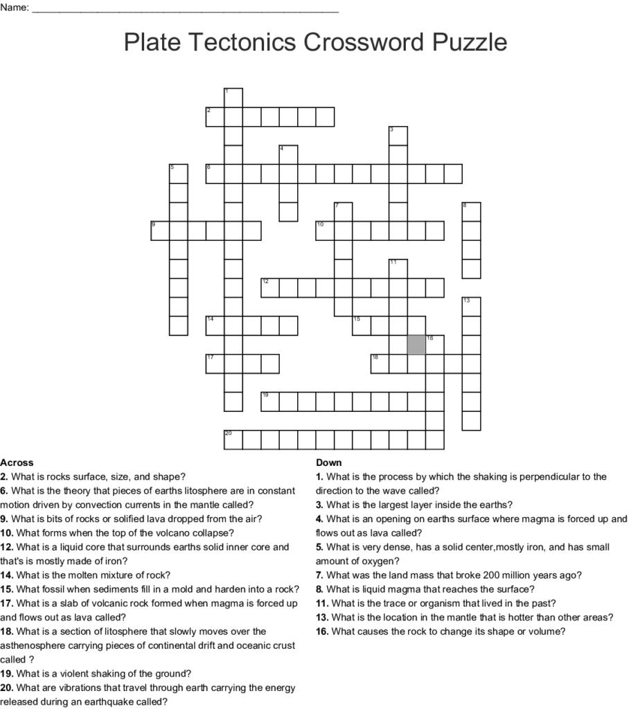 Plate Tectonics Crossword Puzzle WordMint