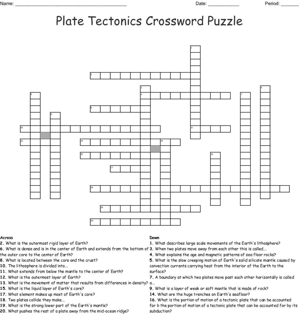 Plate Tectonics Crossword Puzzle Worksheet Answers Db excel