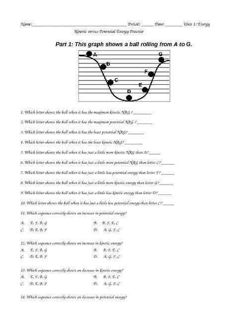 Potential Versus Kinetic Energy Worksheet 32 Kinetic And Potential 