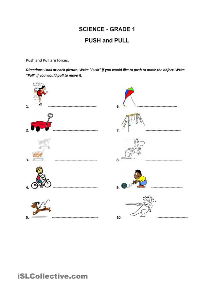 Push And Pull 1st Grade Worksheets Pushes And Pulls Force And Motion