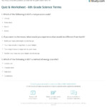 Quiz Worksheet 6th Grade Science Terms Study