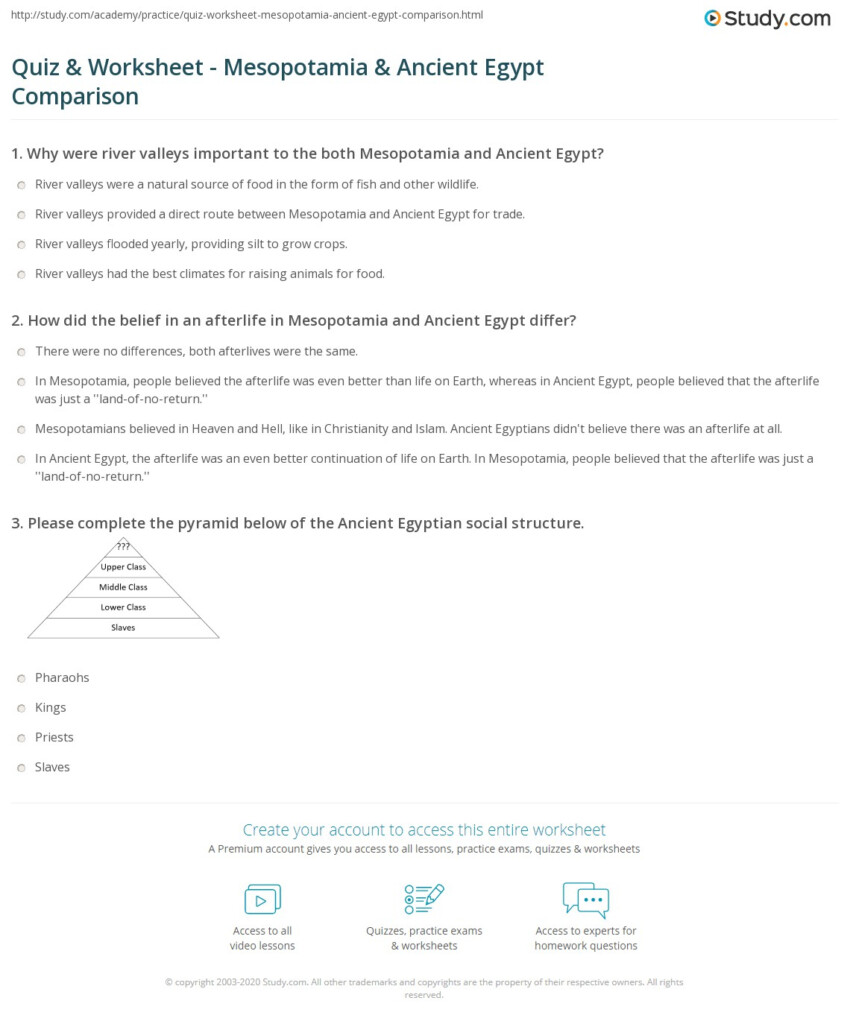 Quiz Worksheet Mesopotamia Ancient Egypt Comparison Study