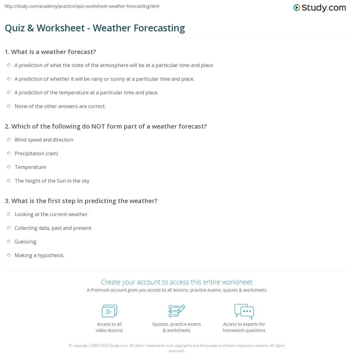 Quiz Worksheet Weather Forecasting Study