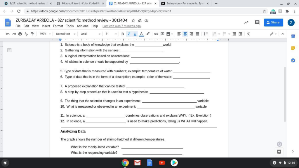 Reinforcement Scientific Processes Worksheet Brainly