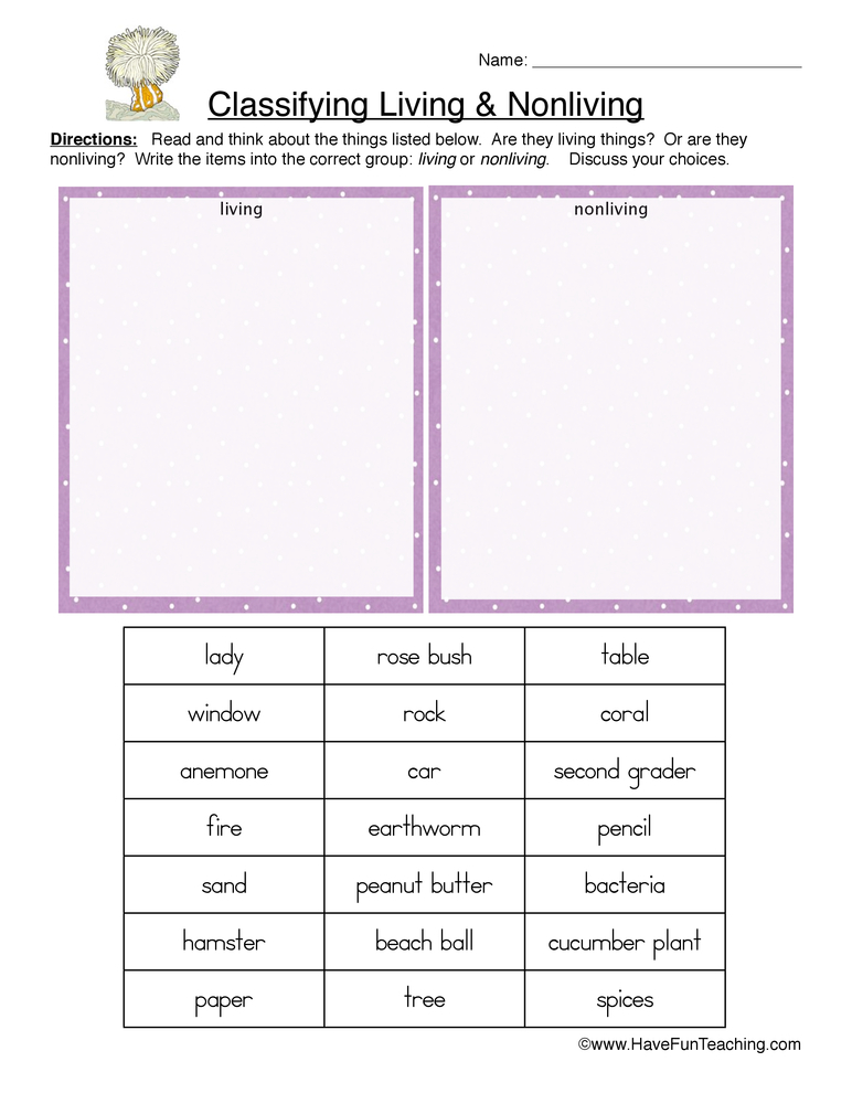 Resource Science Classifying Living Nonliving Things Worksheet