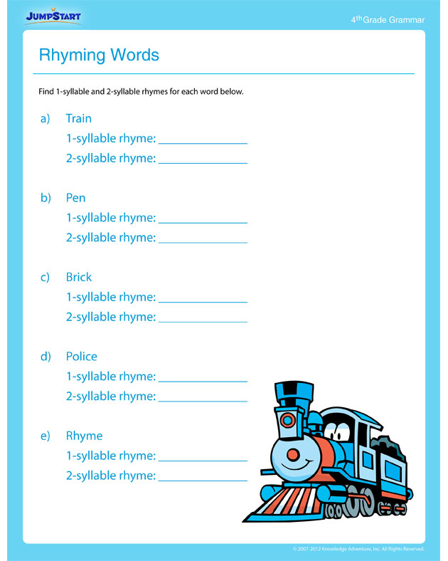 Rhyming Words 1 Worksheet Free Fun Grammar Printables JumpStart