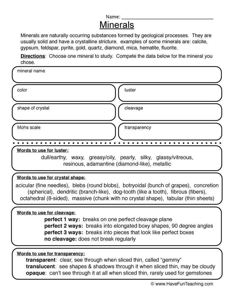 Rock Worksheets Have Fun Teaching