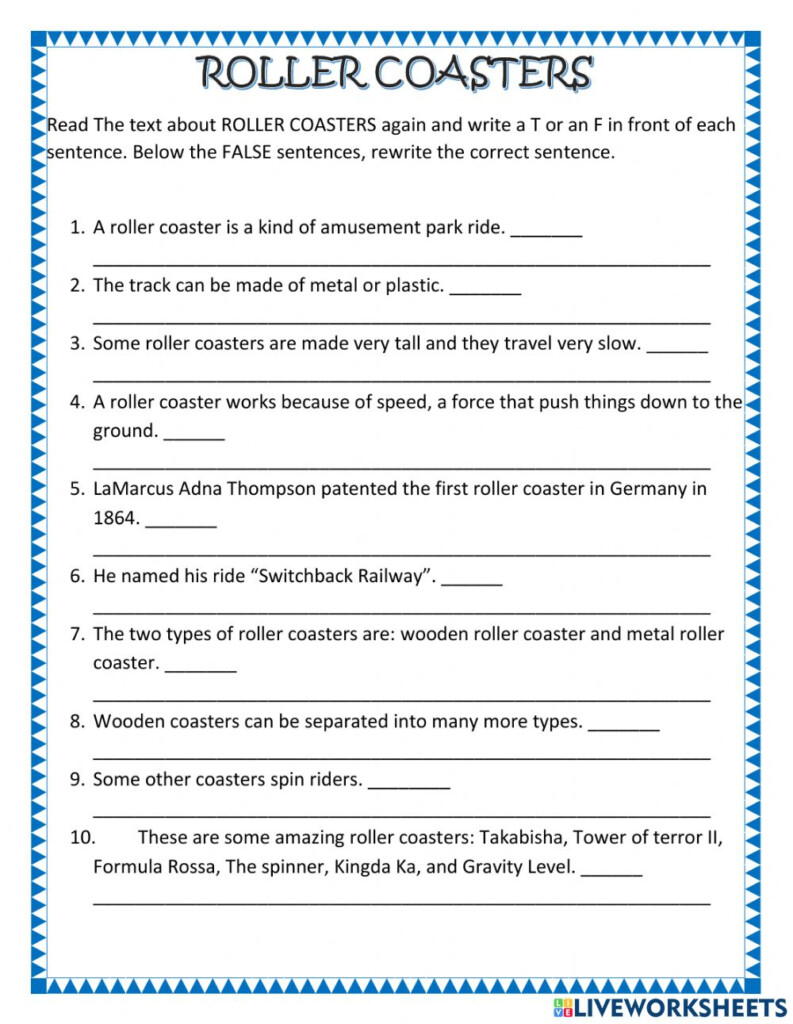 Roller Coasters Worksheet