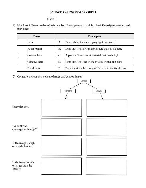 Science 8 Lenses Worksheet In 2020 Worksheets Science Lenses