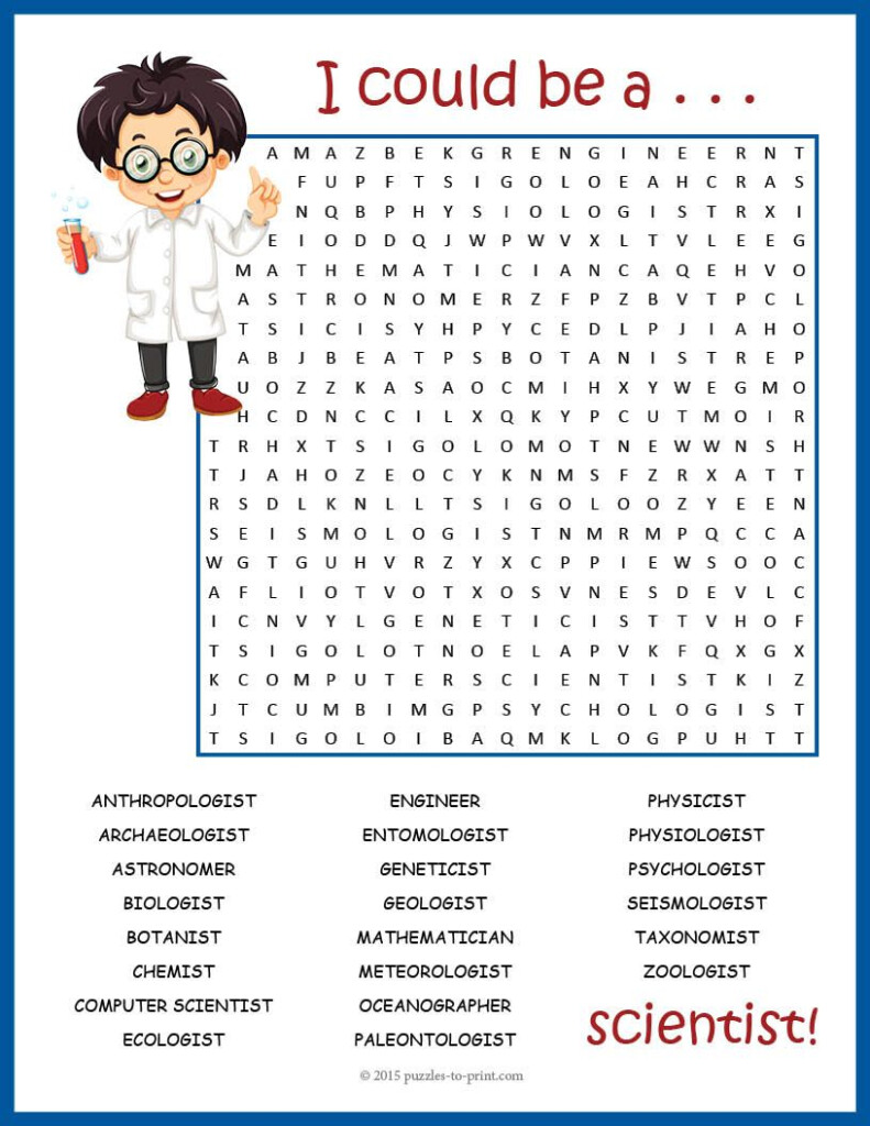 SCIENCE CAREER Word Search Puzzle Worksheet Activity Science 